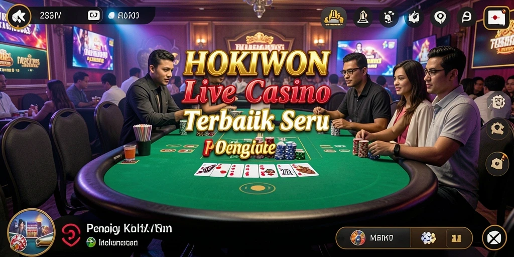 Screenshot gameplay HOKIWON menampilkan dealer dan permainan yang mengasyikkan.