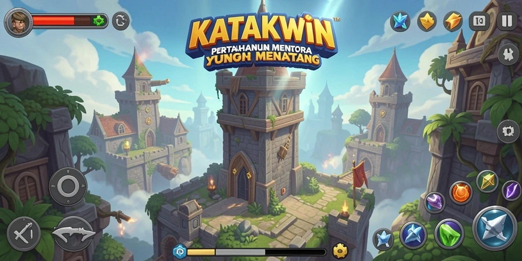 Tampilan gameplay KATAKWIN yang menegangkan dalam pertempuran Tower Defense.