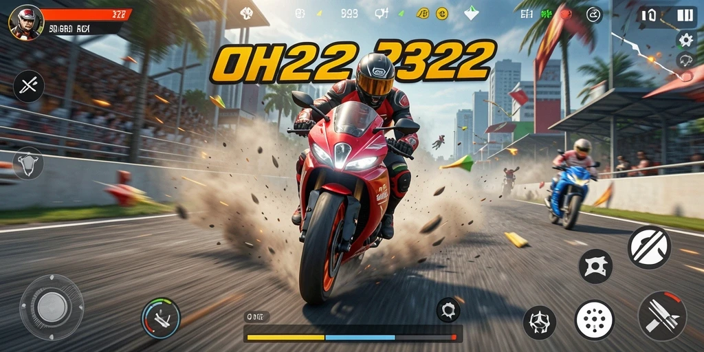 Gambaran gameplay yang seru di OH222 saat balapan motor.