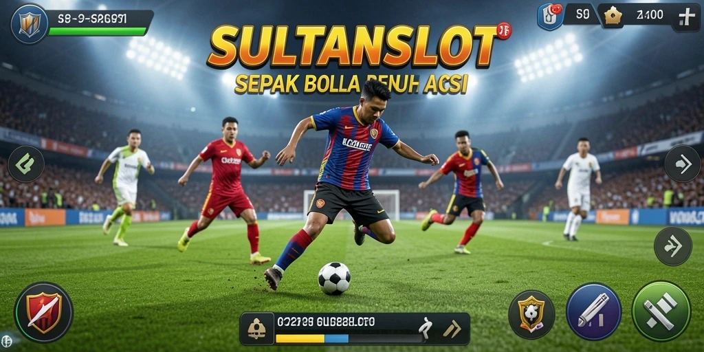 Screenshot gameplay SULTANSLOT menampilkan aksi seru dalam pertandingan sepak bola.